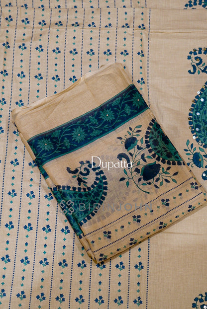 Cotton Unstitched Salwar Suit Material Warm Beige dupatta