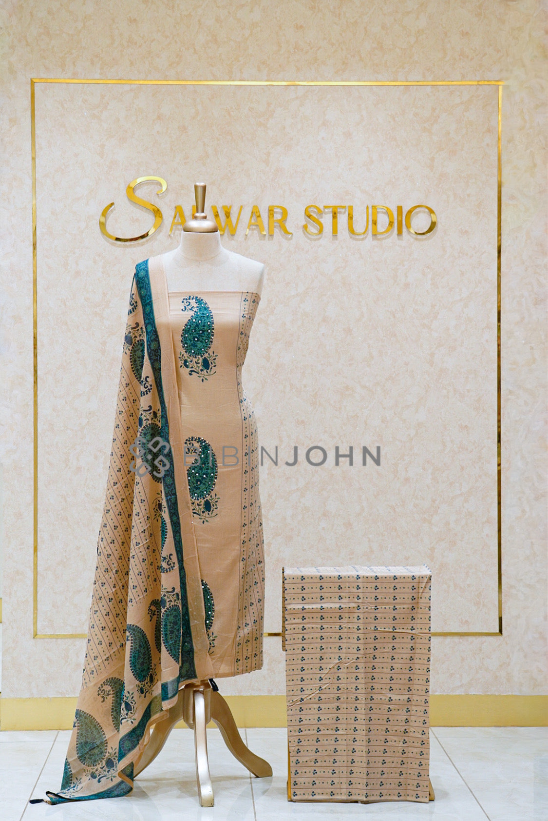 Cotton Unstitched Salwar Suit Material Warm Beige