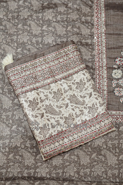 Semi Silk Embroidery Unstitched Salwar Suit Material Cocoa Taupe Brown dupatta