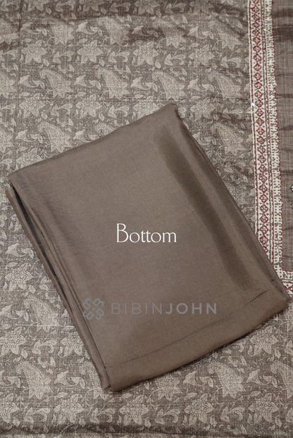 Semi Silk Embroidery Unstitched Salwar Suit Material Cocoa Taupe Brown bottom