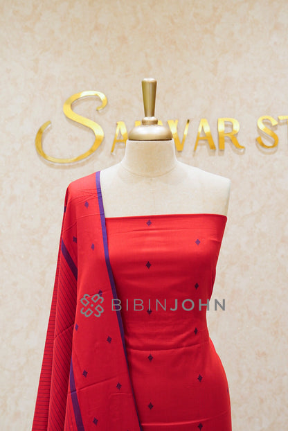Cotton Unstitched Salwar Suit Material Coral Red close view
