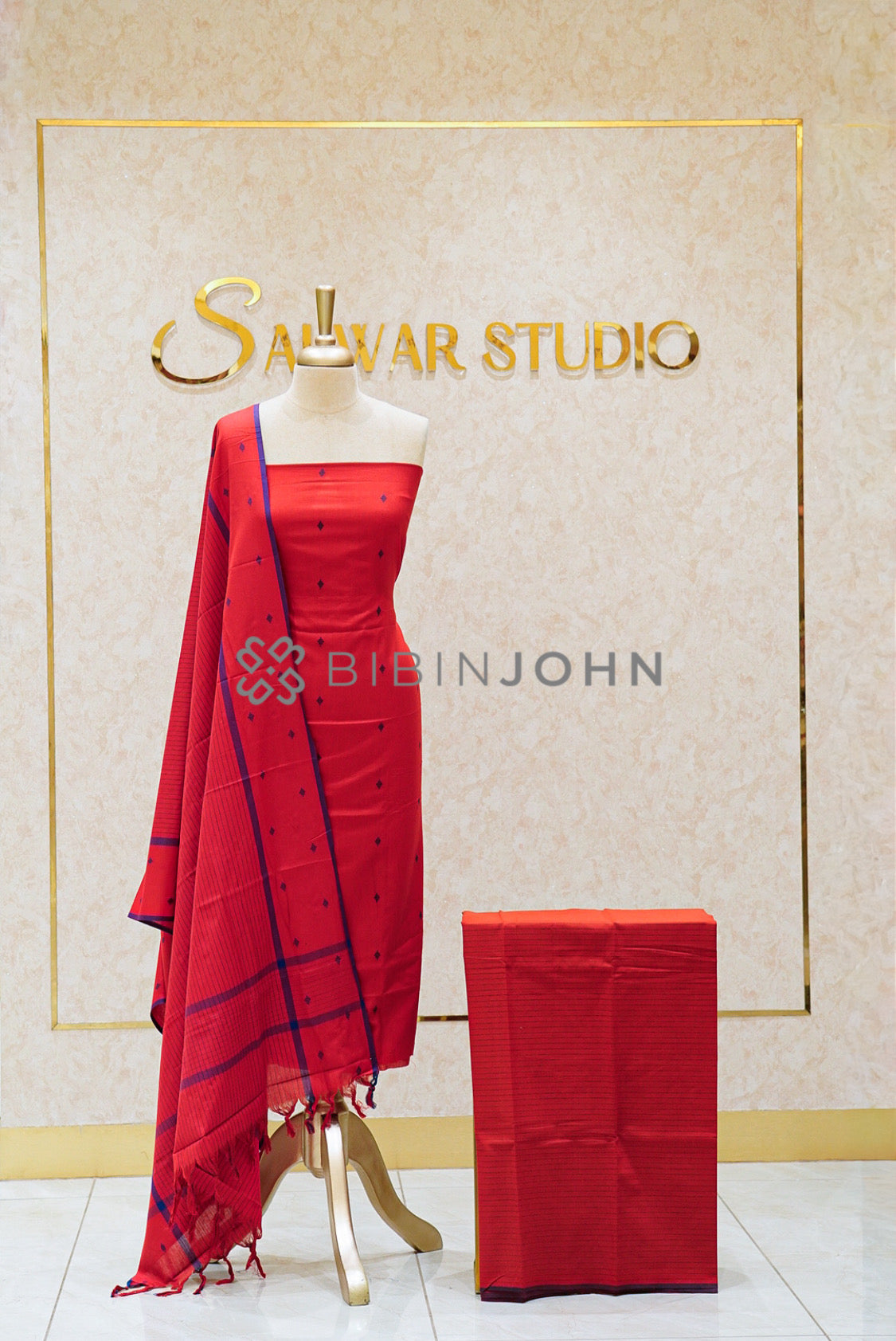 Cotton Unstitched Salwar Suit Material Coral Red