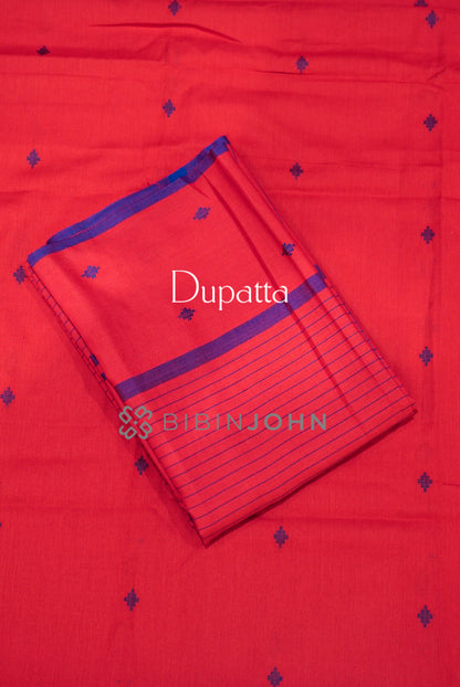 Cotton Unstitched Salwar Suit Material Coral Red dupatta