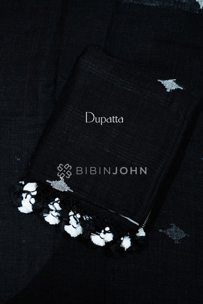 Linen Jamdani Unstitched Salwar Suit Material Black  DUPATTA