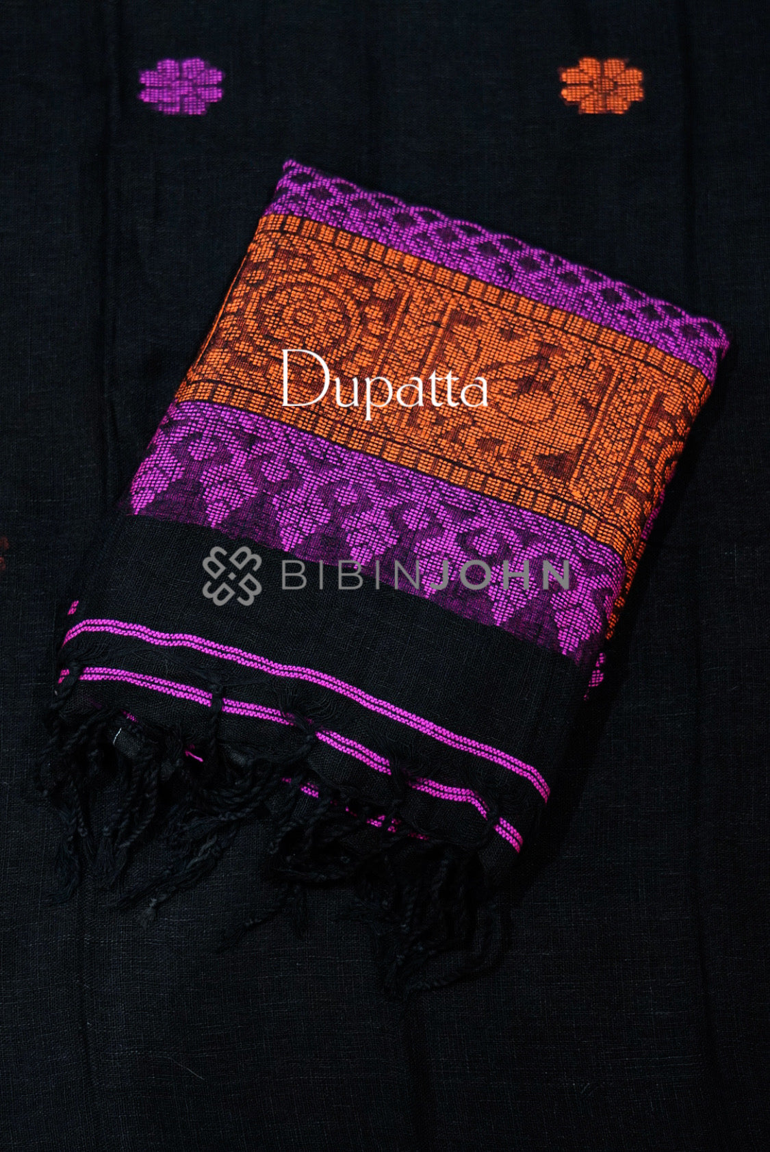 Linen Jamdani Unstitched Salwar Suit Material Black DUPATTA