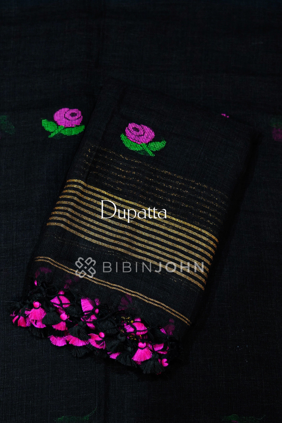 Linen Jamdani Unstitched Salwar Suit Material Black DUPATTA