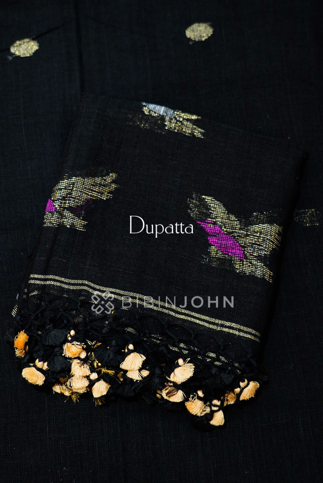 Linen Jamdani Unstitched Salwar Suit Material Black DUPATTA