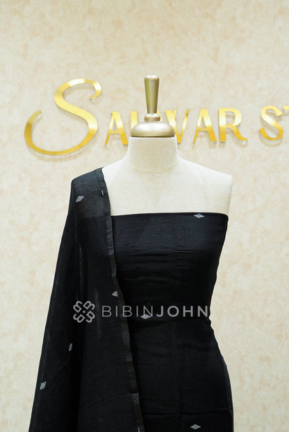 Linen Jamdani Unstitched Salwar Suit Material Black  CLOSE VIEW