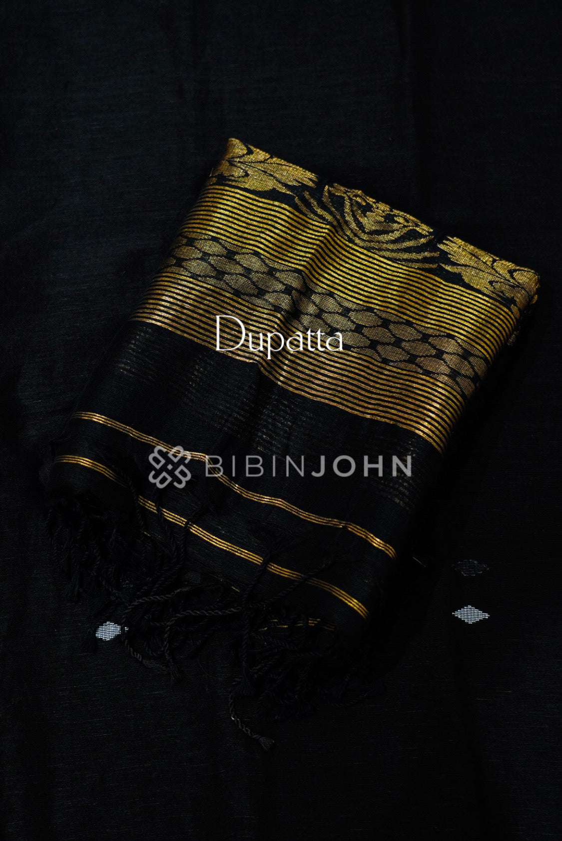 Linen Jamdani Unstitched Salwar Suit Material Black  DUPATTA