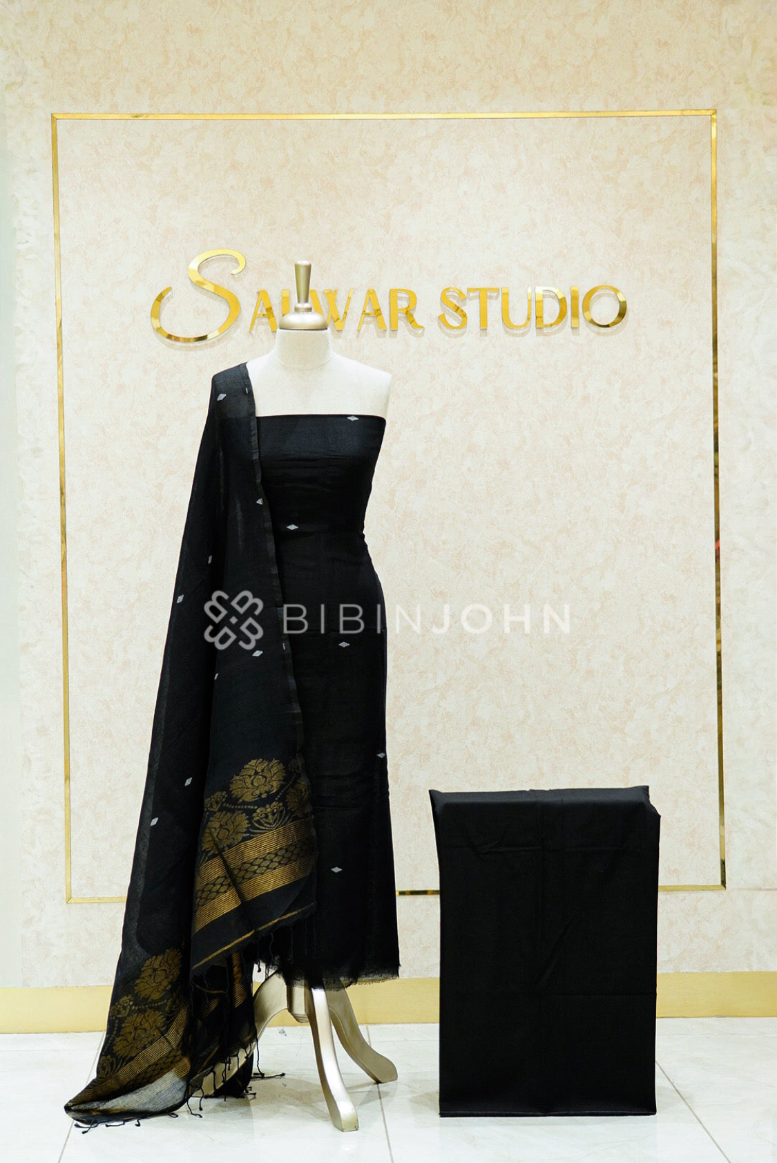 Linen Jamdani Unstitched Salwar Suit Material Black 