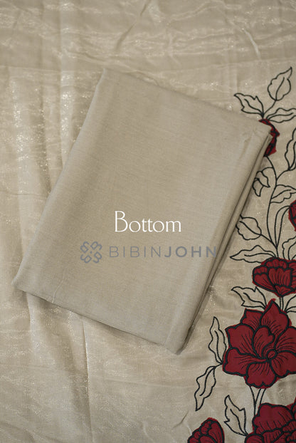 Silk Embroidery Unstitched Salwar Suit Material Beige Grey  bottom