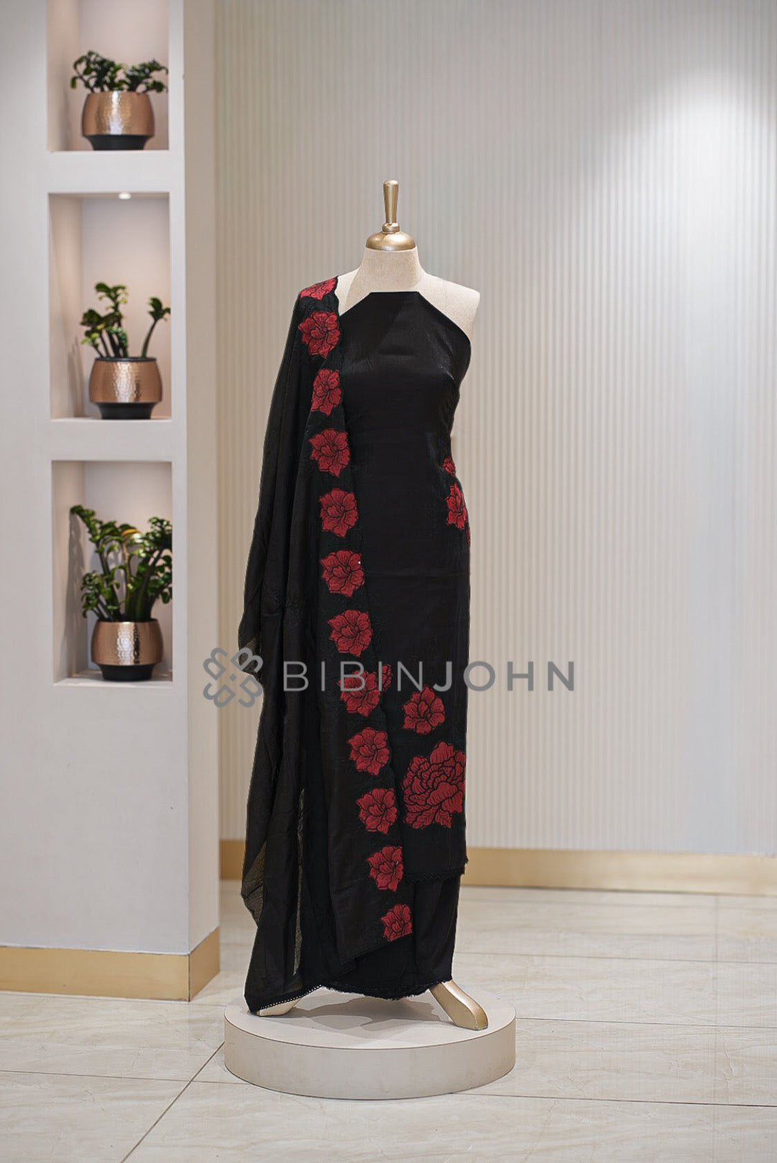 Silk Embroidery Unstitched Salwar Suit Material Black 
