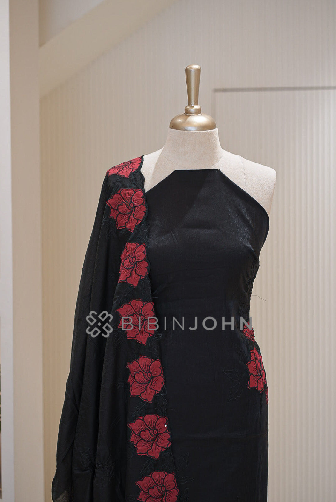 Silk Embroidery Unstitched Salwar Suit Material Black  close view