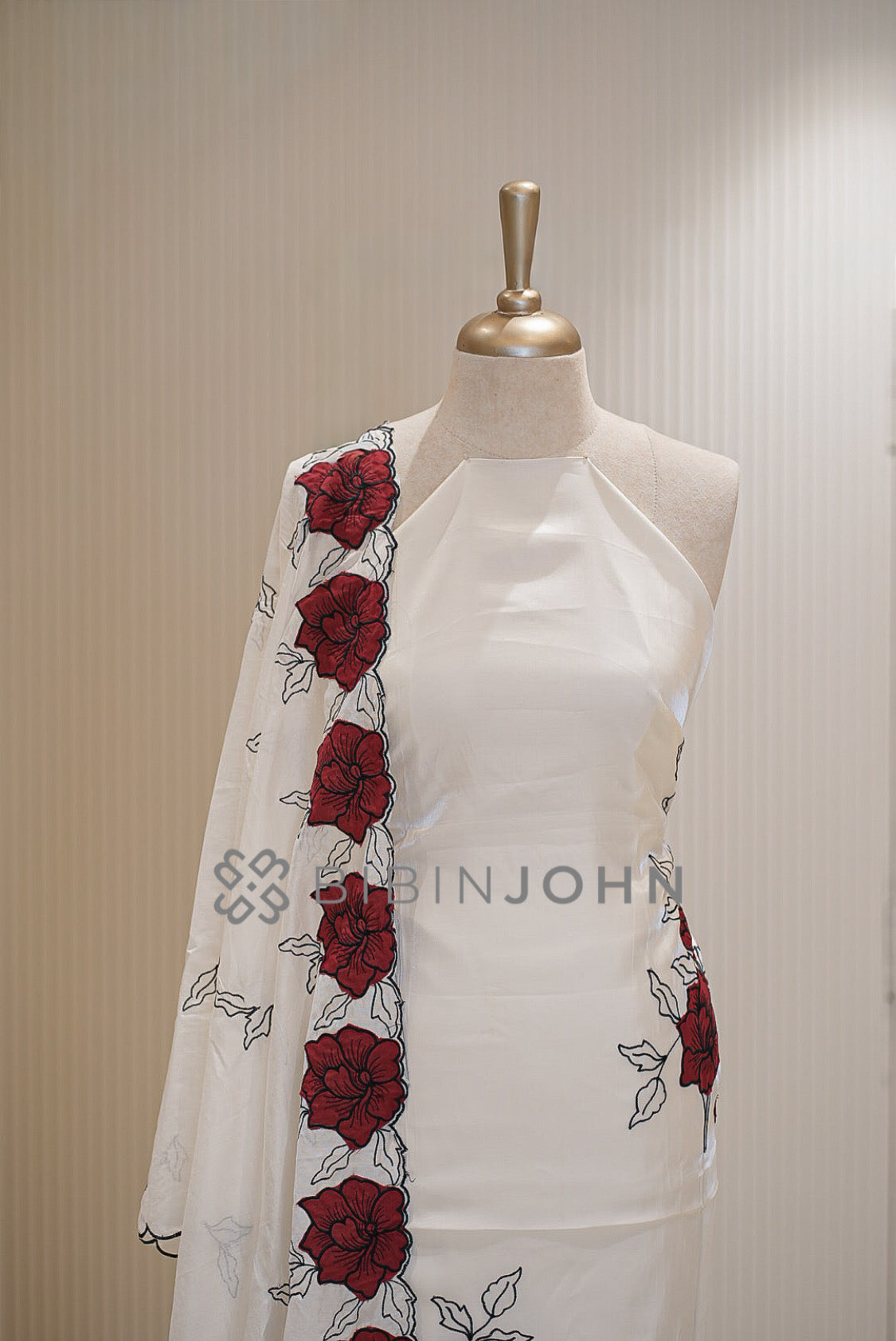 Silk Embroidery Unstitched Salwar Suit Material White close view