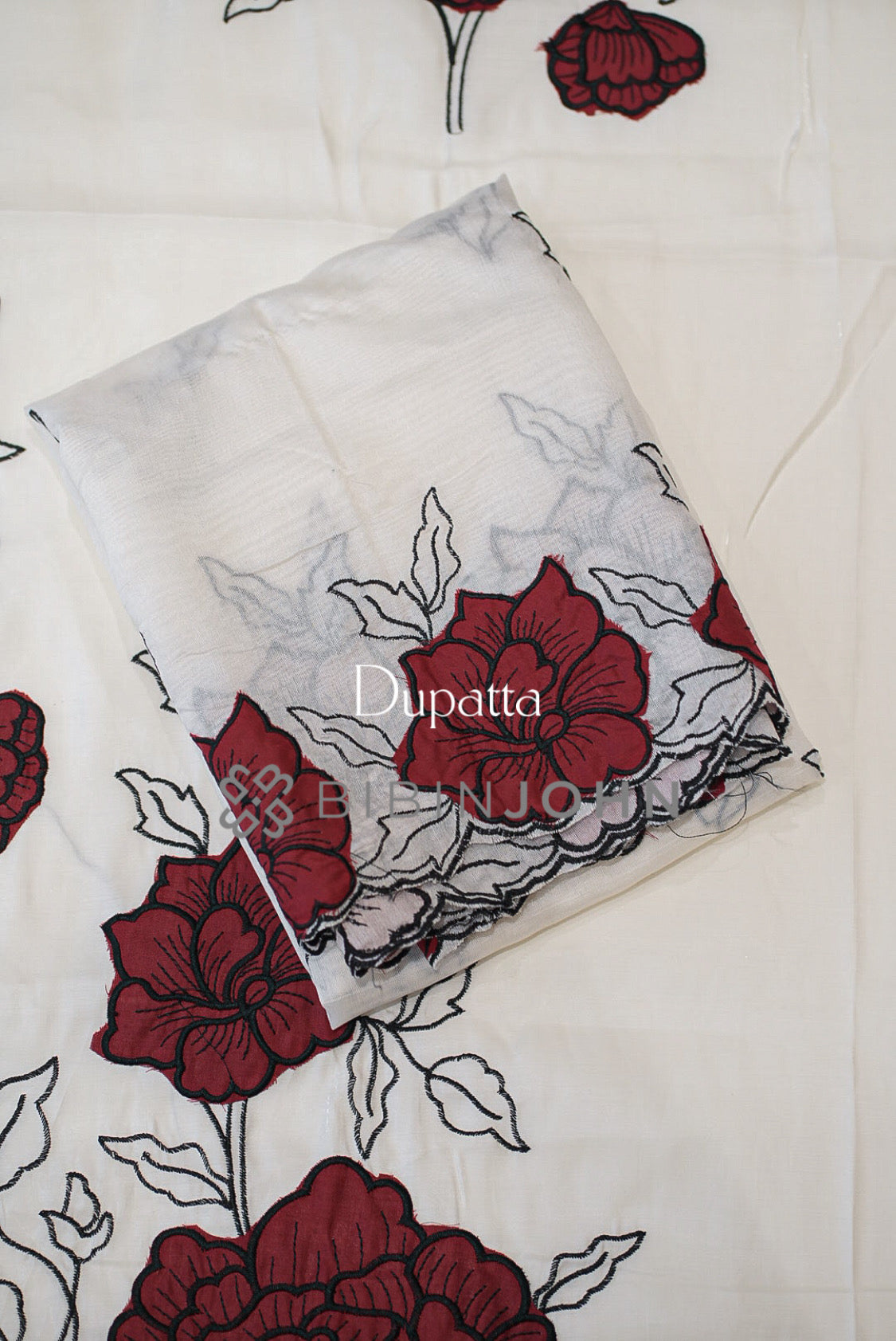 Silk Embroidery Unstitched Salwar Suit Material White dupatta