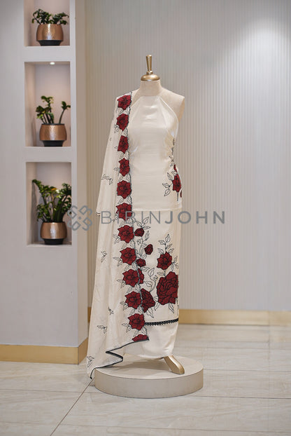 Silk Embroidery Unstitched Salwar Suit Material White 