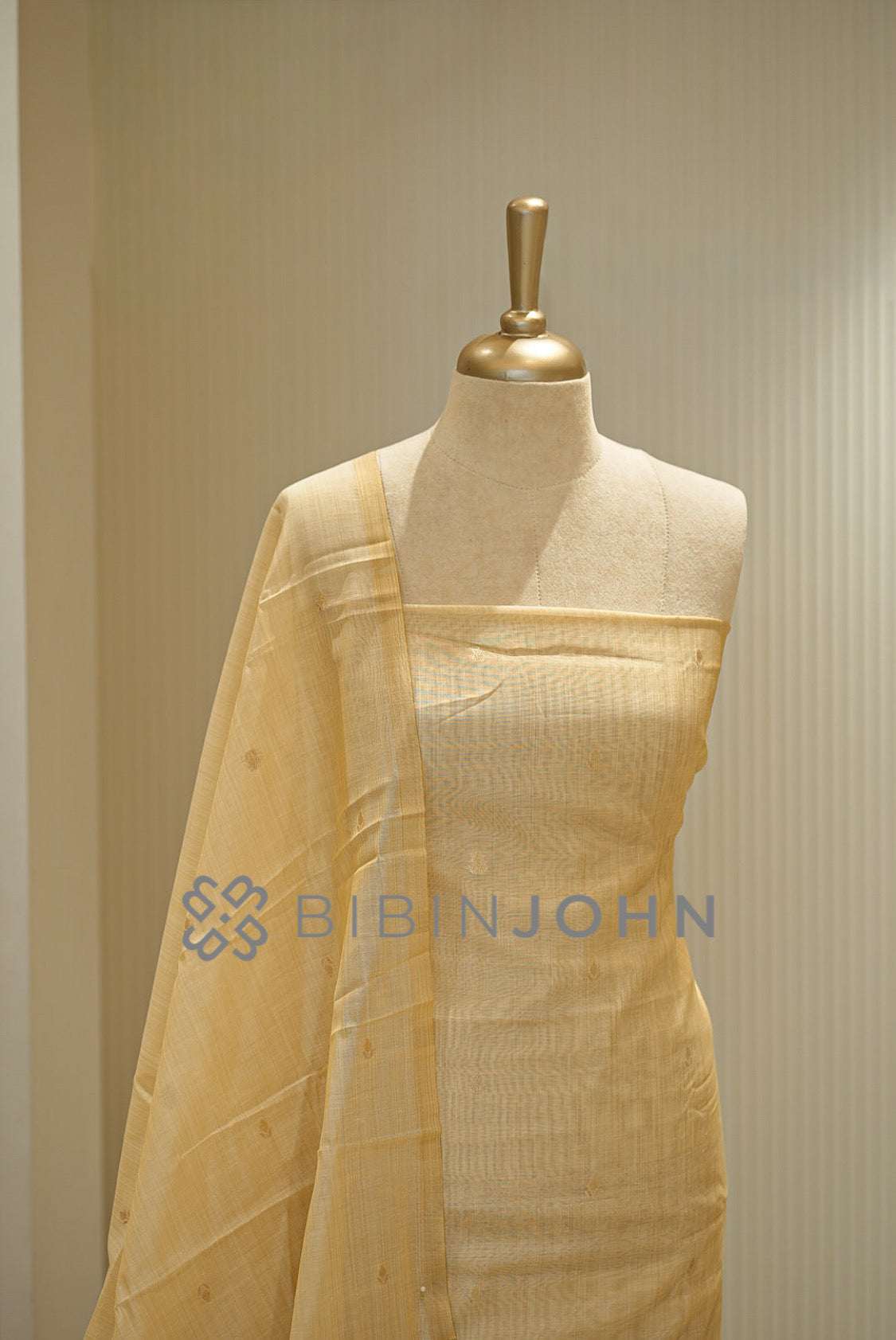 Chanderi Jamdani Unstitched Salwar Suit Material Ivory Cream close view