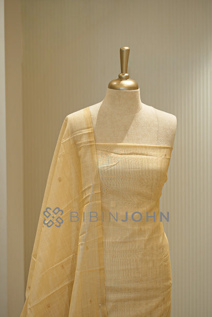 Chanderi Jamdani Unstitched Salwar Suit Material Ivory Cream close view