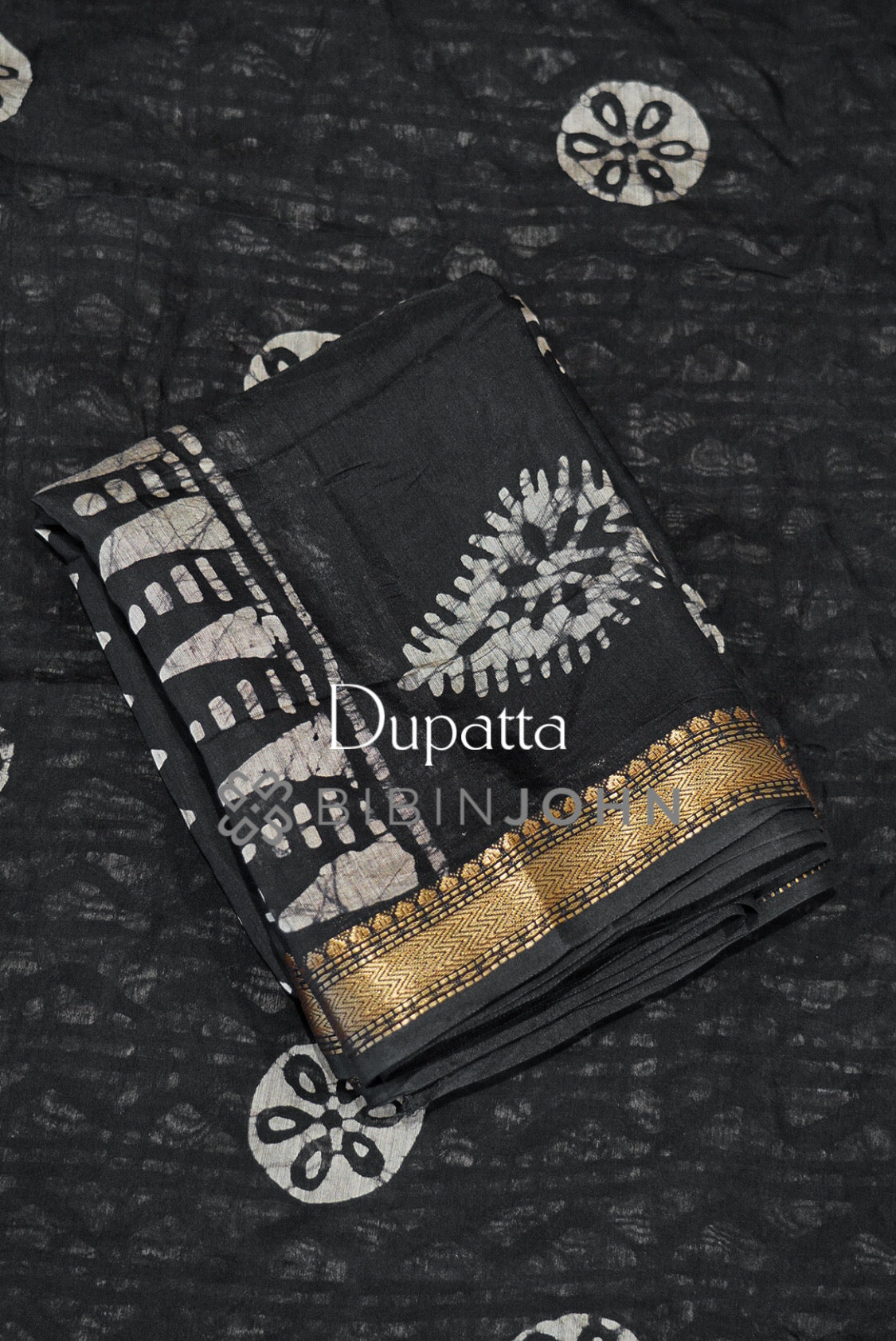 Chanderi Printed Unstitched Salwar Suit Material Black DUPATTA
