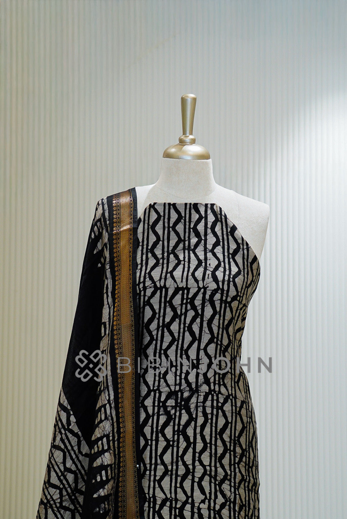 Chanderi Printed Unstitched Salwar Suit Material Black CLOSE VIEW