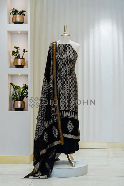 Chanderi Printed Unstitched Salwar Suit Material Black