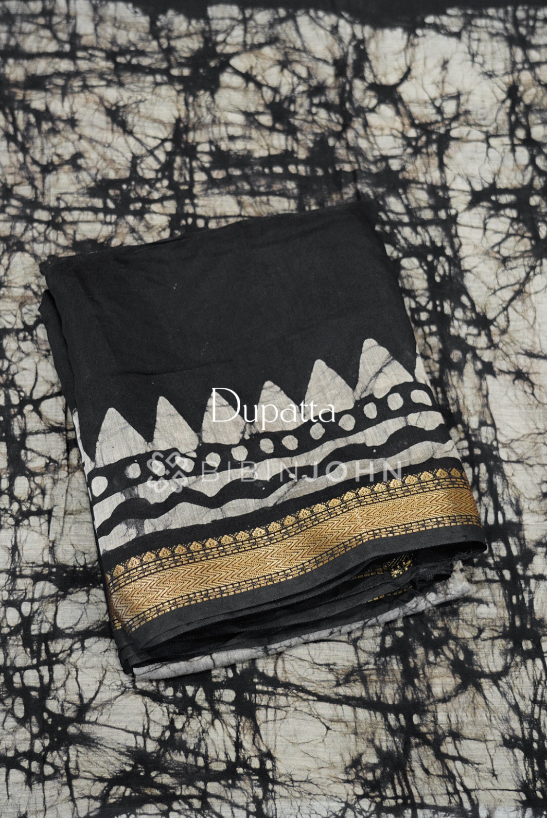 Chanderi Printed Unstitched Salwar Suit Material Black DUPATTA