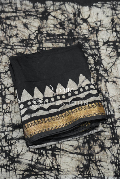 Chanderi Printed Unstitched Salwar Suit Material Black DUPATTA