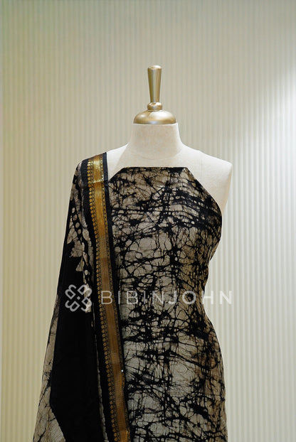 Chanderi Printed Unstitched Salwar Suit Material Black CLOSE VIEW