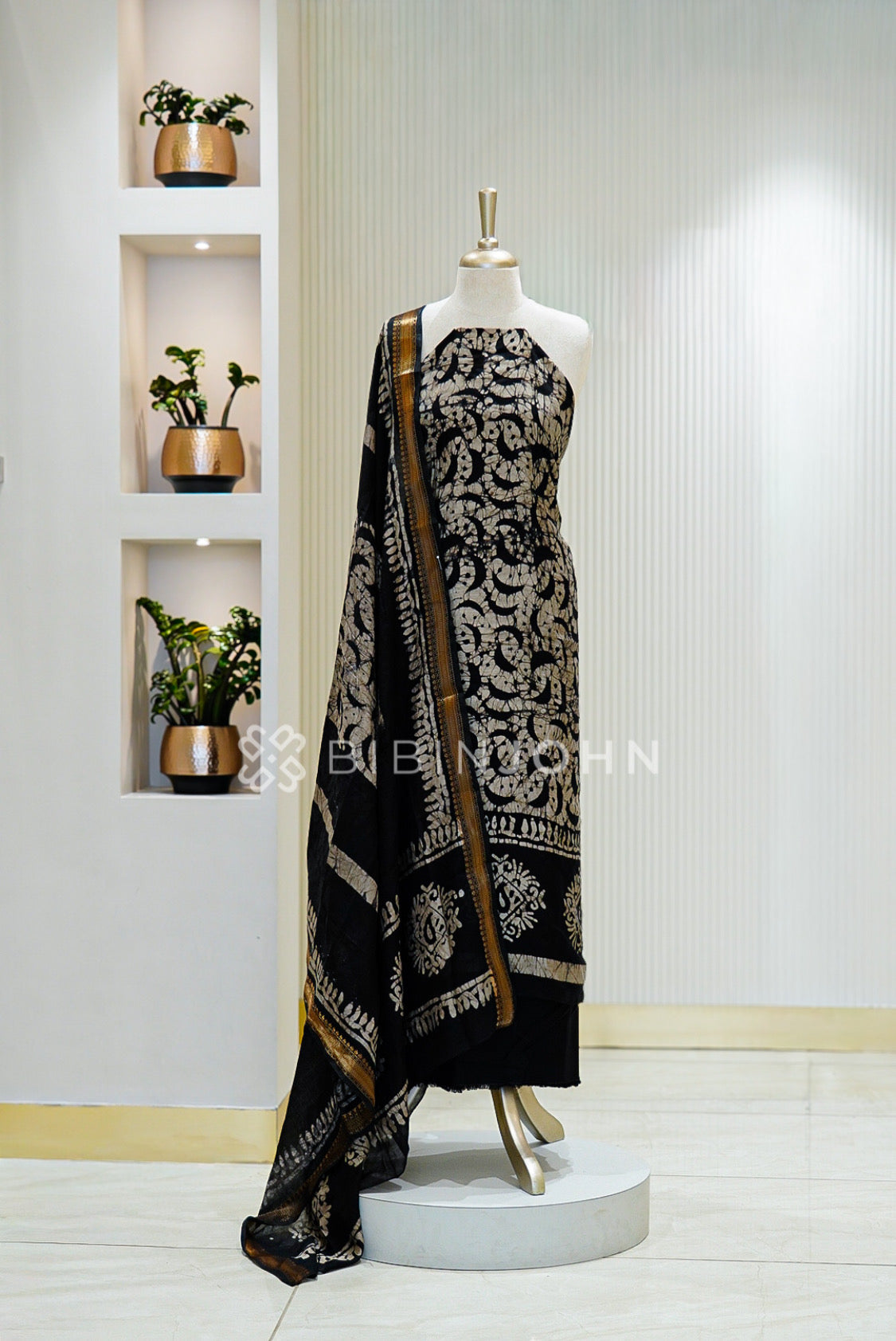 Printed Chanderi Unstitched Salwar Suit Material Black 