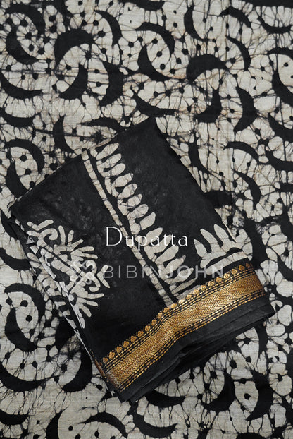 Printed Chanderi Unstitched Salwar Suit Material Black  DUPATTA