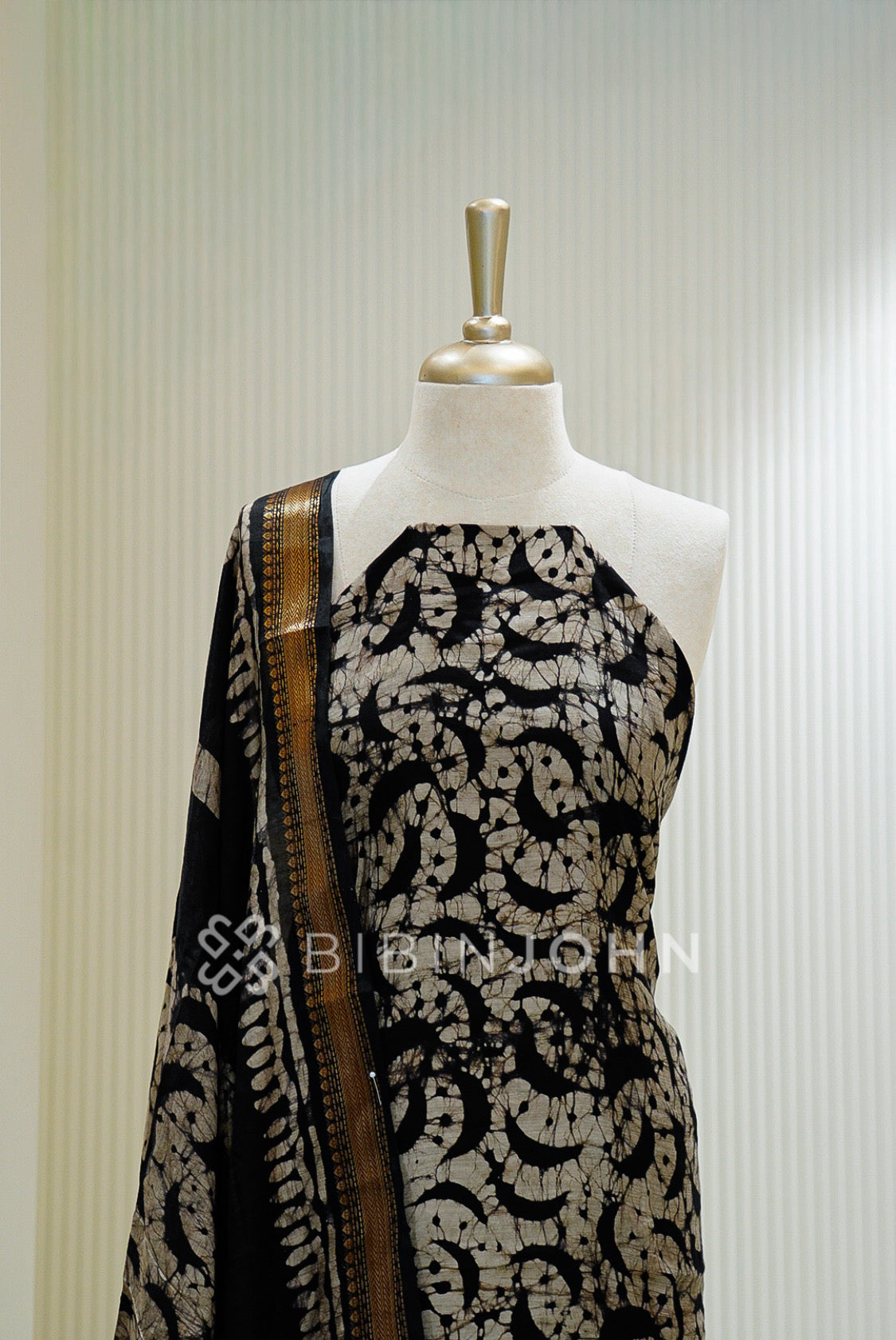Printed Chanderi Unstitched Salwar Suit Material Black  CLOSE VIEW