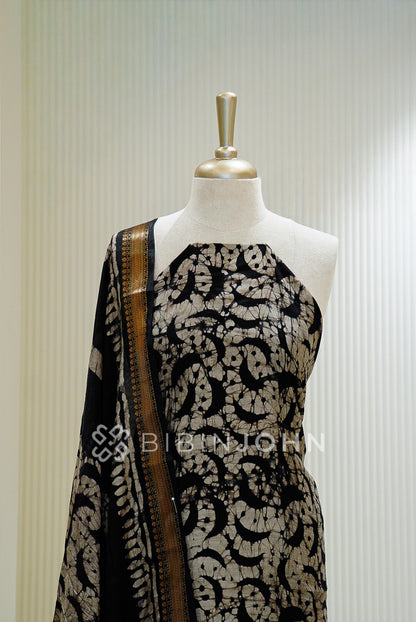 Printed Chanderi Unstitched Salwar Suit Material Black  CLOSE VIEW