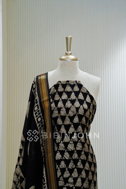 Printed Chanderi Unstitched Salwar Suit Material Black CLOSE VIEW