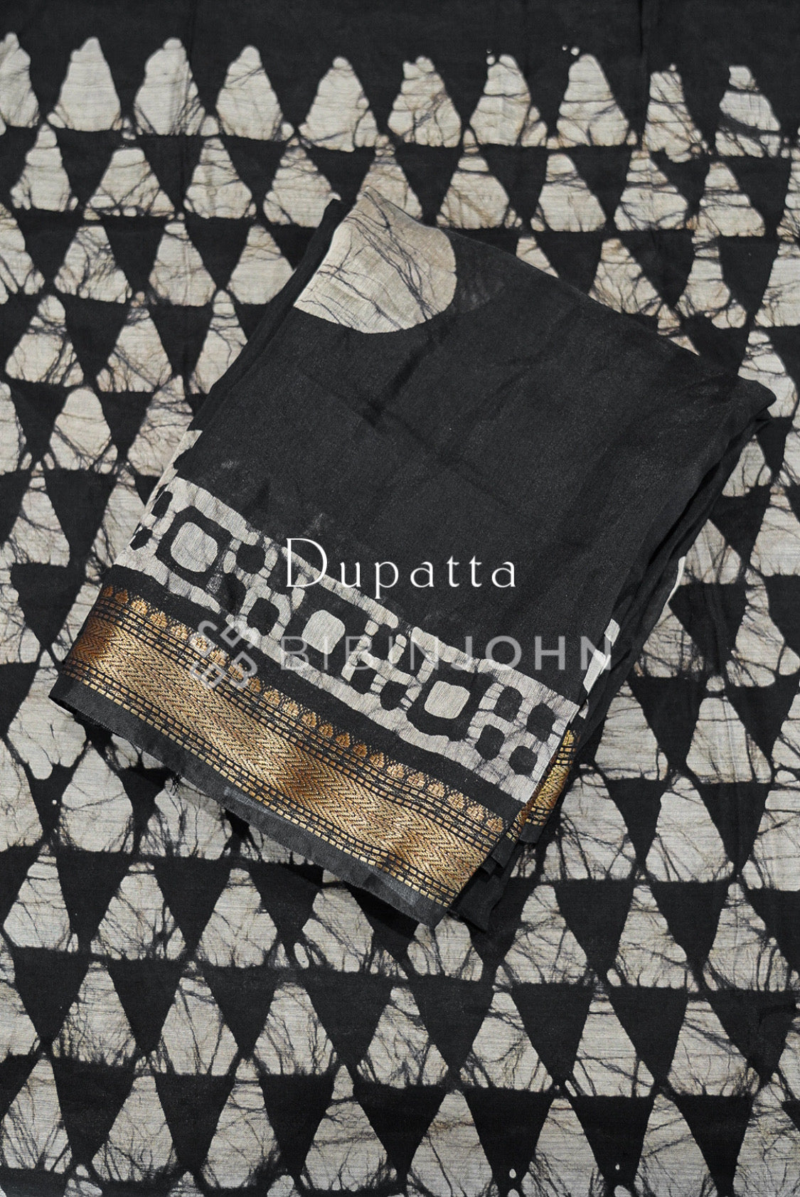 Printed Chanderi Unstitched Salwar Suit Material Black DUPATTA