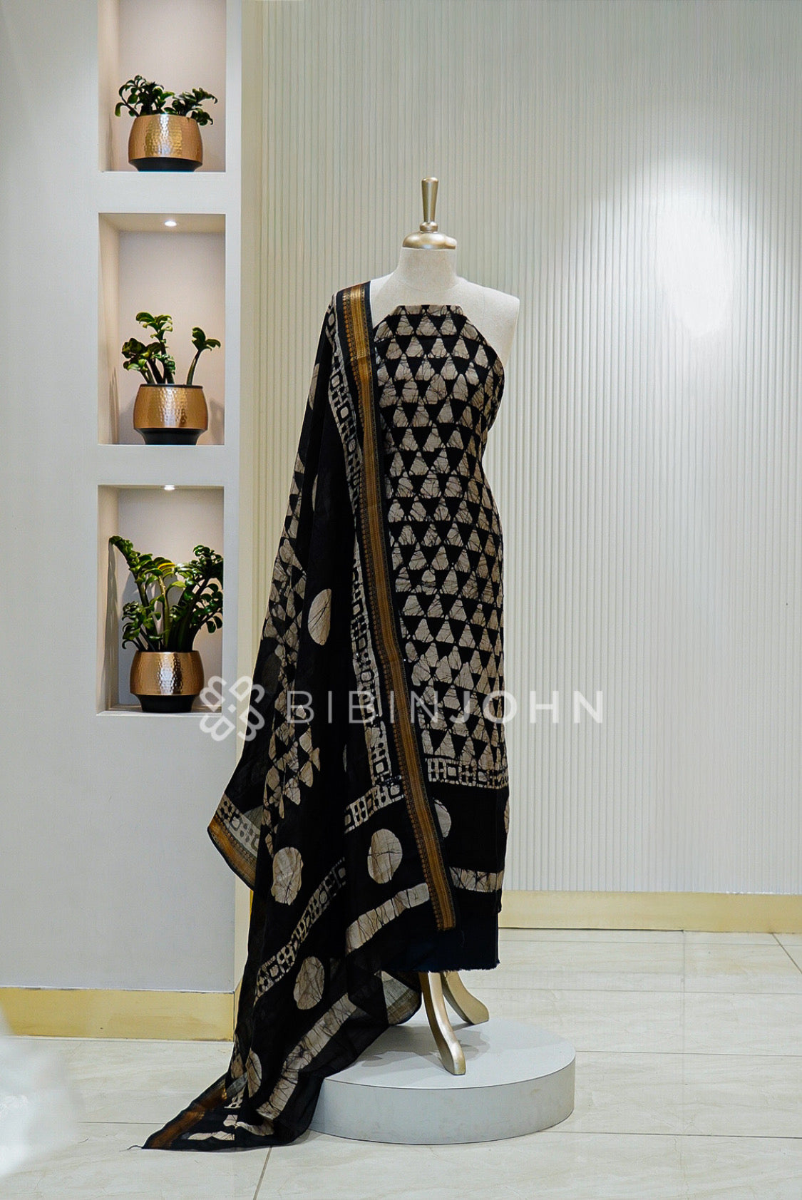 Printed Chanderi Unstitched Salwar Suit Material Black