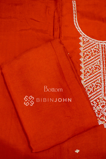 Semi Silk Embroidery Unstitched Salwar Suit Material Rust Orange BOTTOM