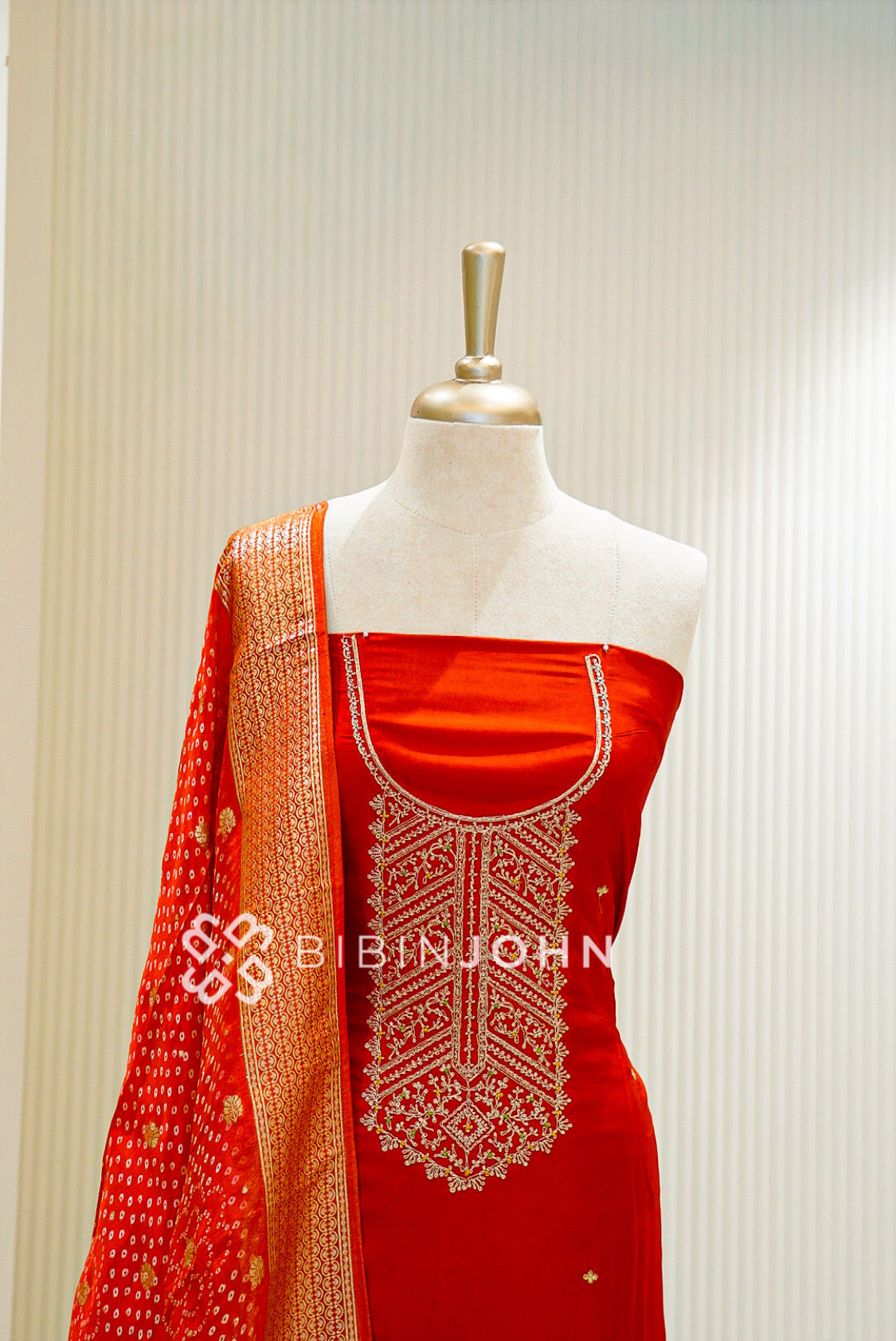 Semi Silk Embroidery Unstitched Salwar Suit Material Rust Orange CLOSE VIEW