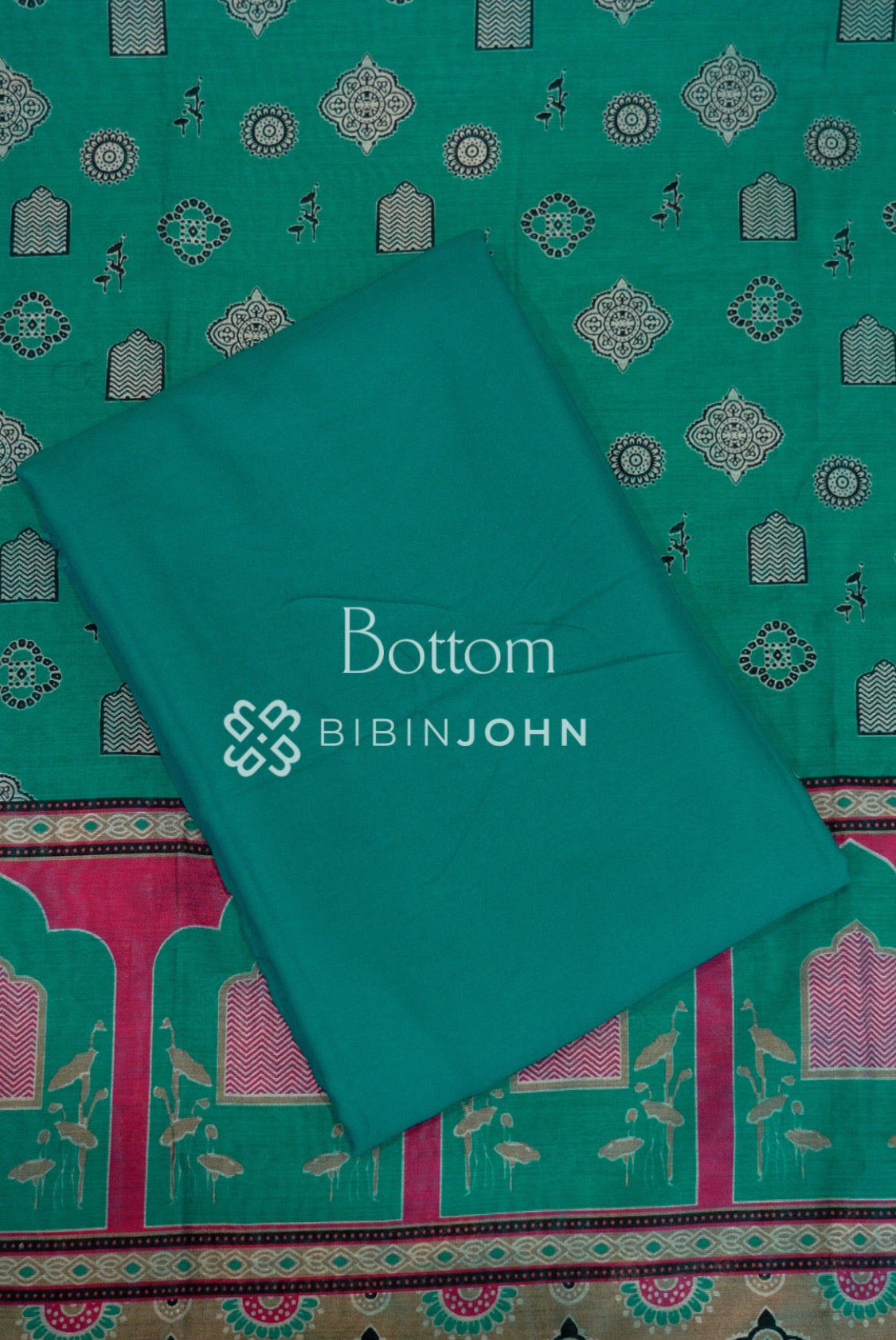Printed Chanderi Unstitched Salwar Suit Material Teal Green  BOTTOM