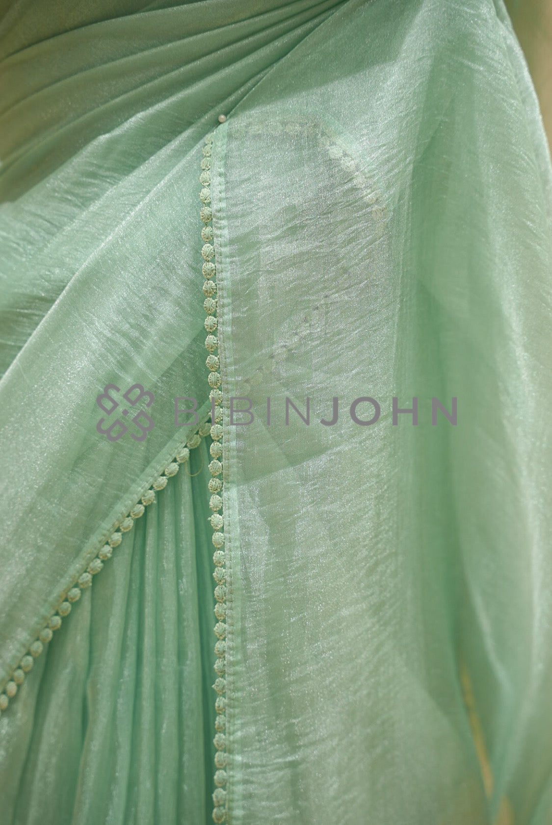 Tissue Organza Embroidery Saree For Women Mint Green SIDE VIEW