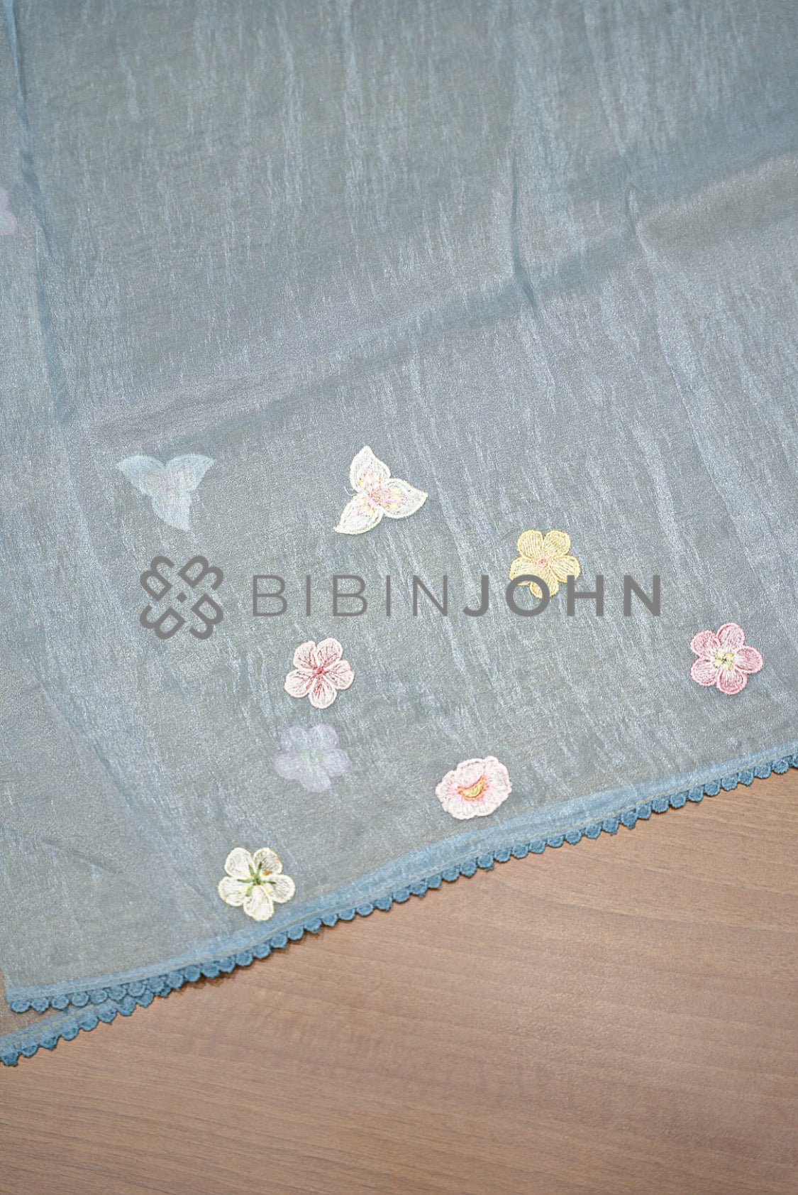 Tissue Organza Embroidery Saree For Women Powder Blue  BLOUSE PIECE