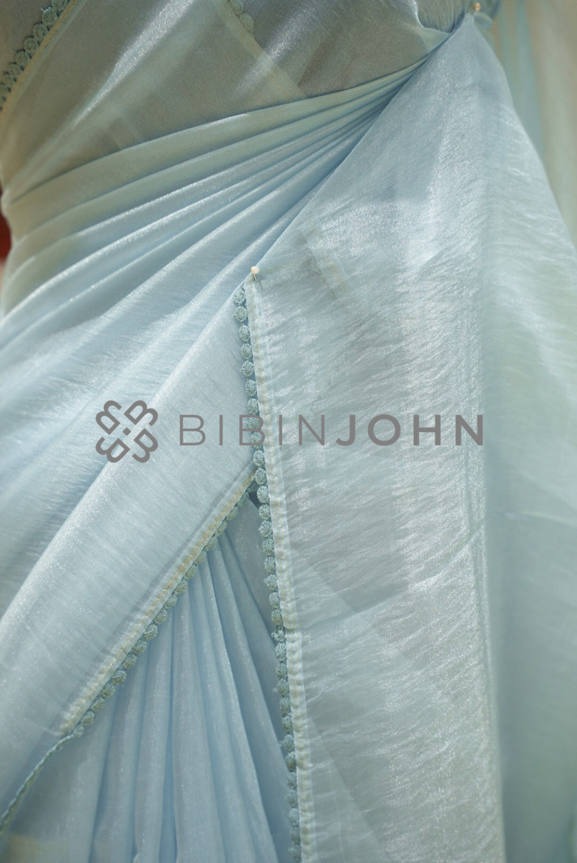 Tissue Organza Embroidery Saree For Women Powder Blue  SIDE VIEW
