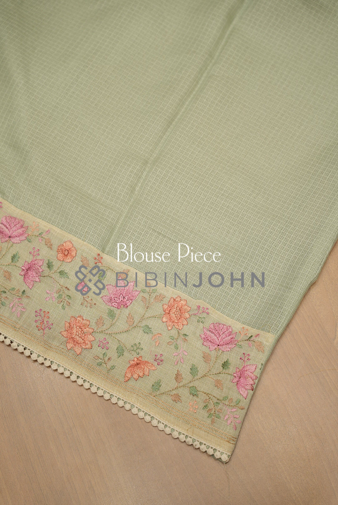 Cotta Embroidery Saree For Women Sage Green blouse piece