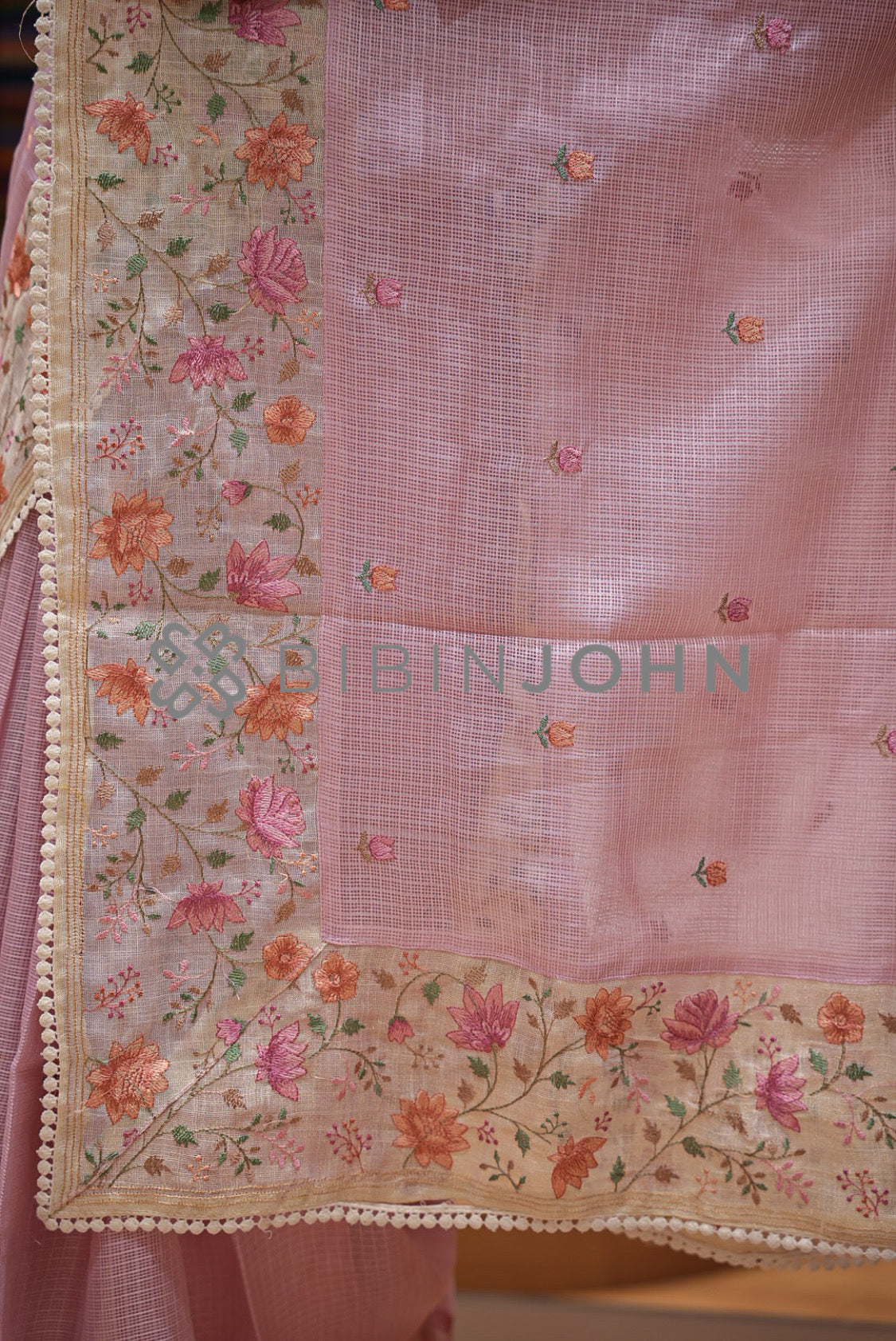 Cotta Embroidery Saree For Women Dusty Rose Pink  PALLU