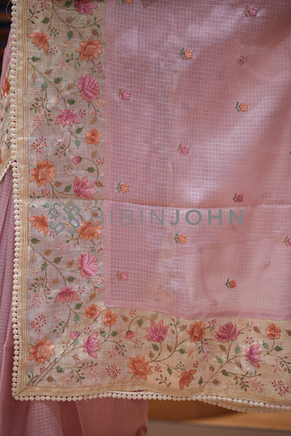 Cotta Embroidery Saree For Women Dusty Rose Pink  PALLU
