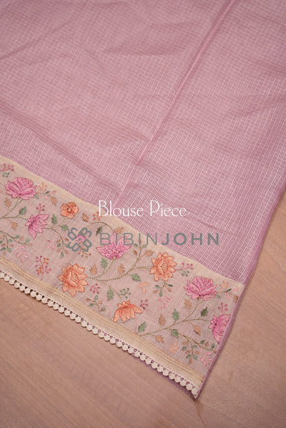 Cotta Embroidery Saree For Women Dusty Rose Pink  BLOUSE PIECE