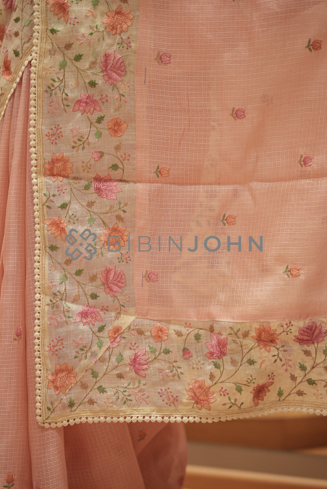 Cotta Embroidery Saree For Women Soft Peach  PALLU