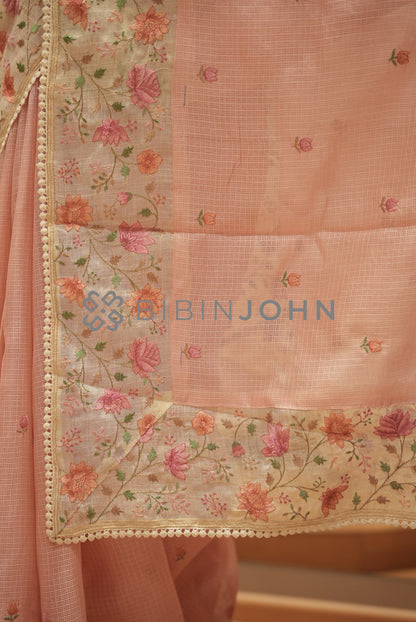 Cotta Embroidery Saree For Women Soft Peach  PALLU