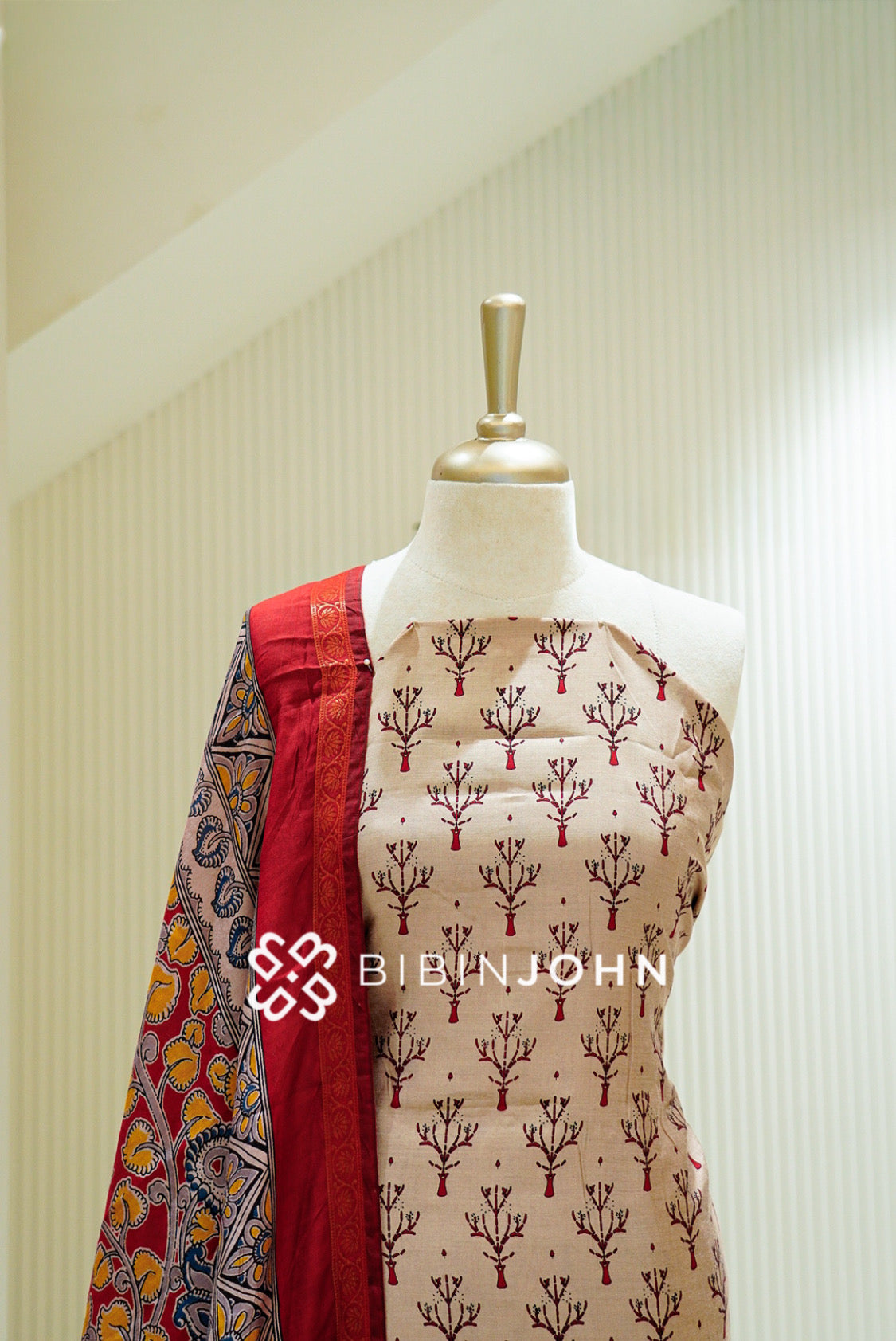 Printed Semi Silk Unstitched Salwar Suit Material Beige close view