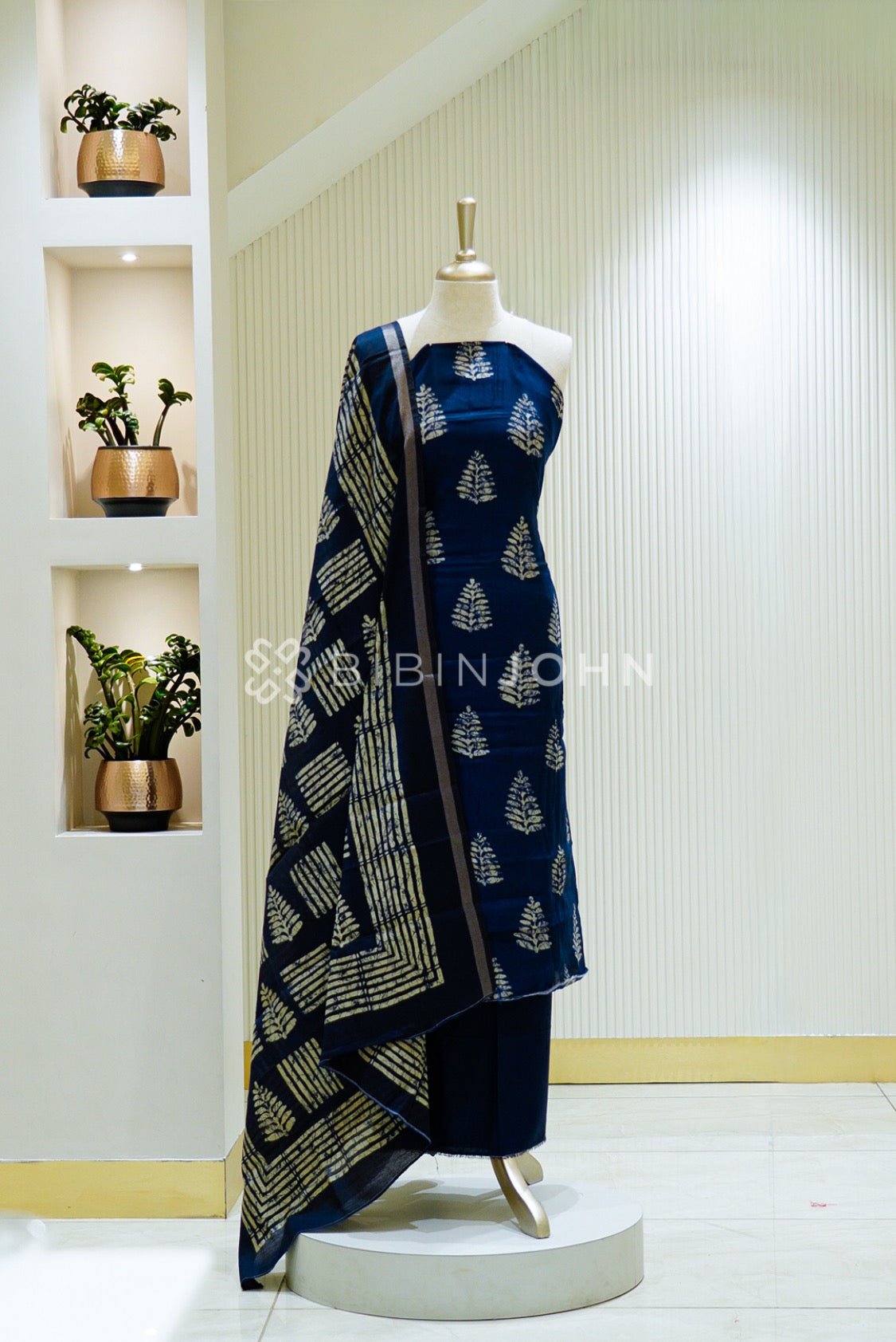 Printed Semi Silk Unstitched Salwar Suit Material Royal Blue 