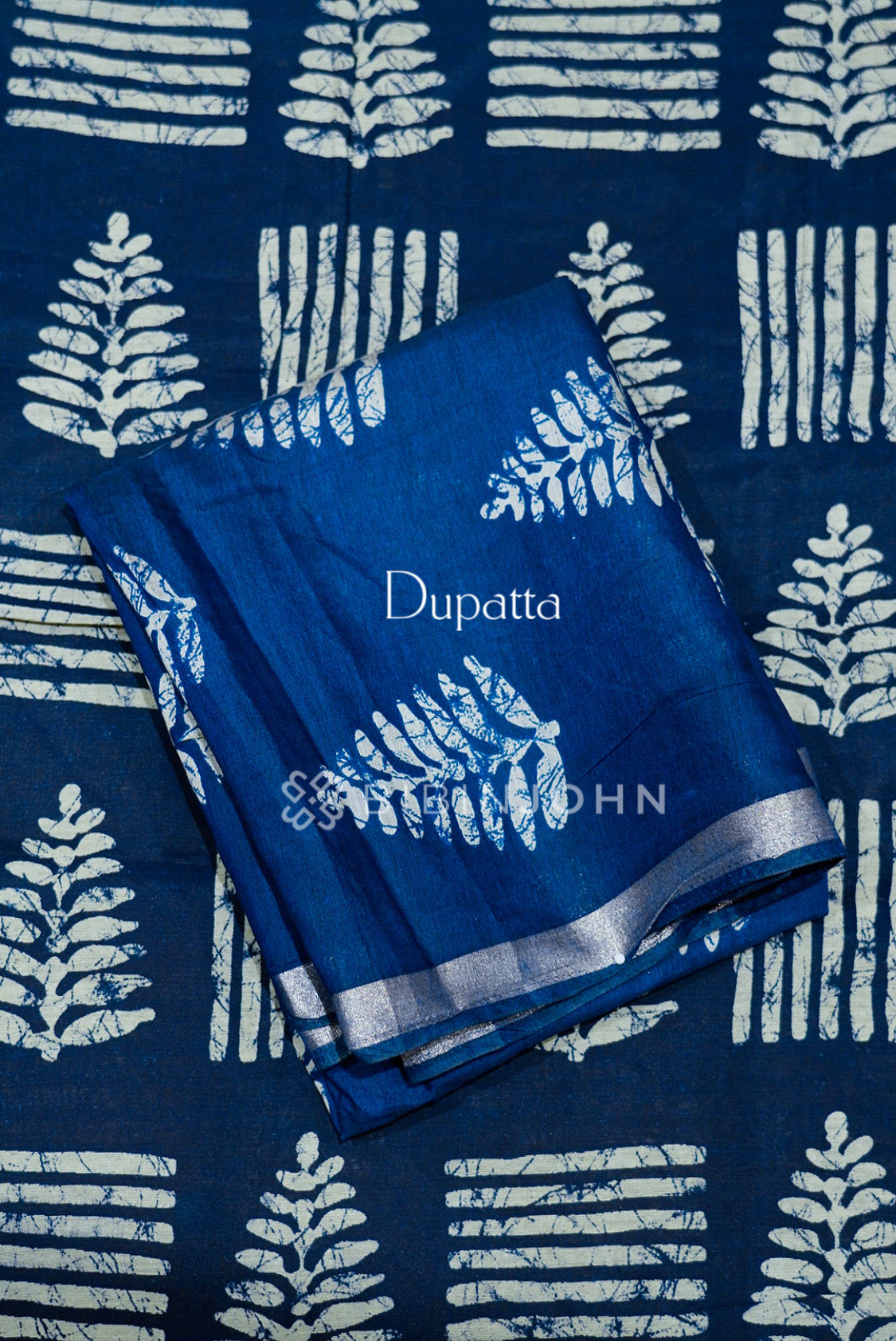 Printed Semi Silk Unstitched Salwar Suit Material Royal Blue DUPATTA